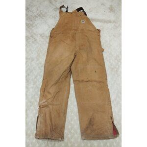 Vintage Carhartt Men's 42x32 R02 Duck Bib Overalls Quilt Lined Brown Distressed